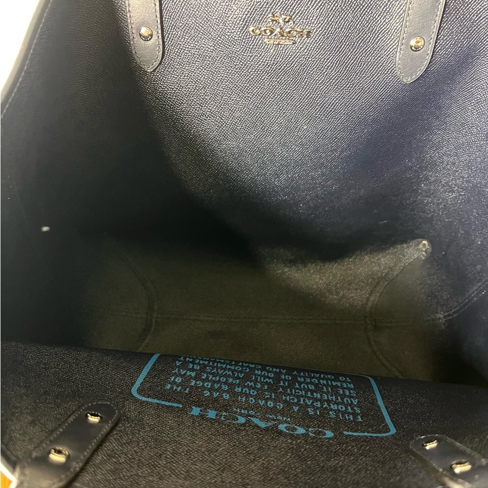 Coach Reversible City Tote  Gingham Print Navy  Yellow RARE Excellent Condition - Picture 9 of 13